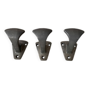Set of 3 vintage steel hooks from a school.