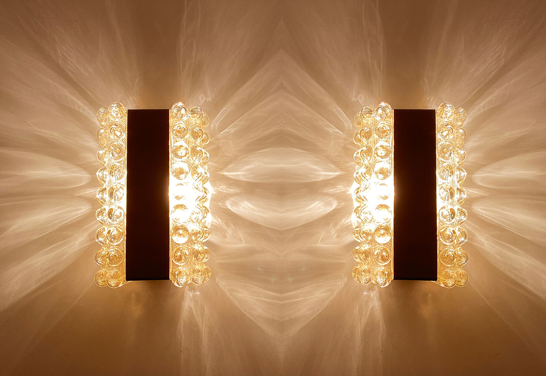 Pair Apliques Vintage Limburg, Golden Bubble Glass, 70s