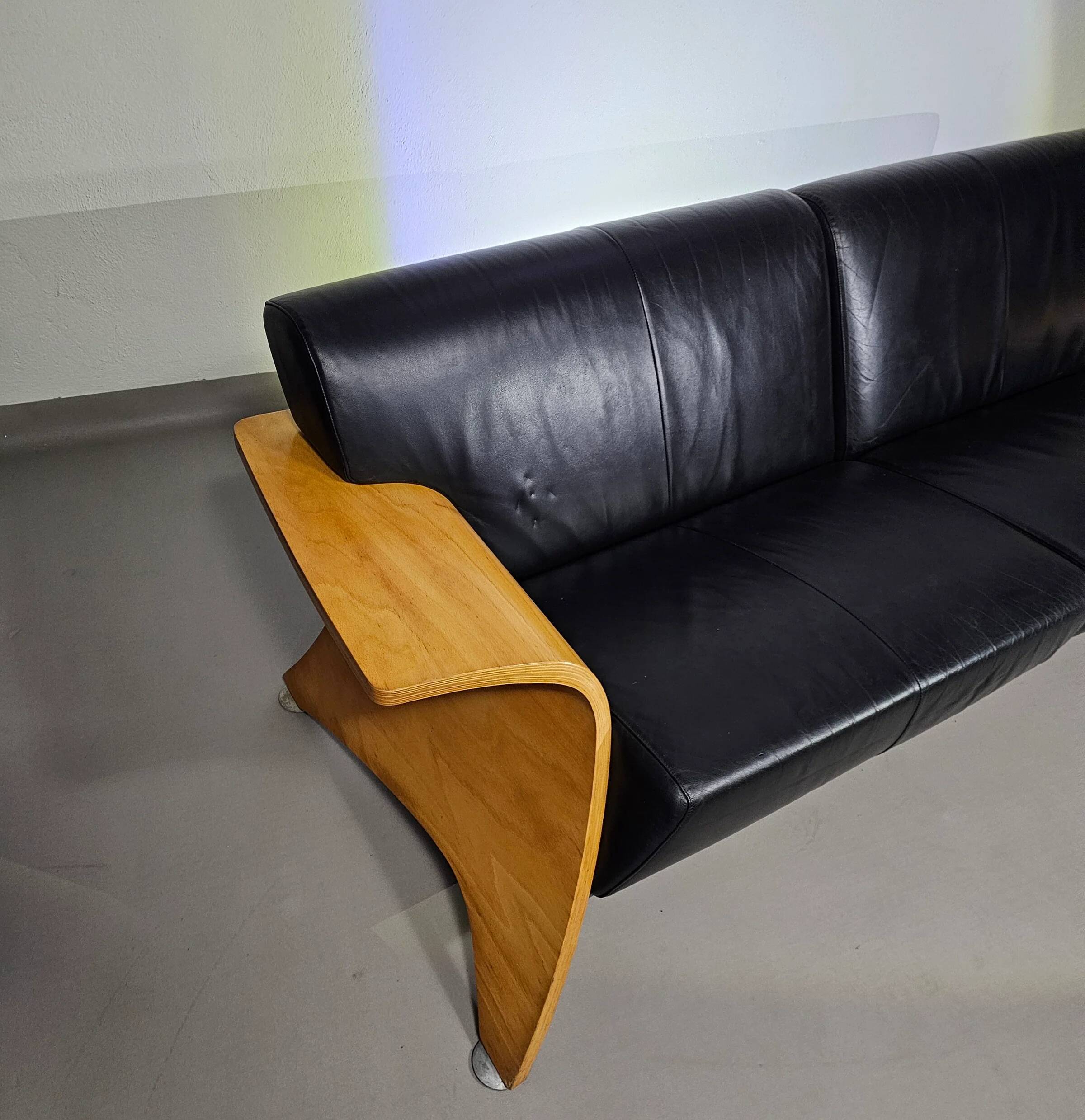 Harvink Mazurka Black Leather Sofa 1980s
