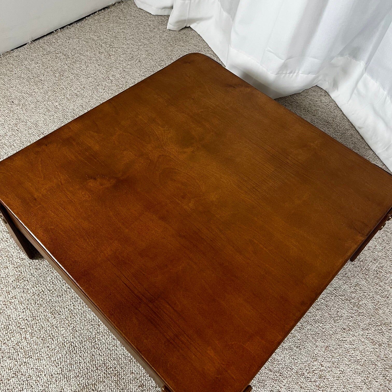 Square modernist coffee table in stained beech veneer, 1970s/80s.
