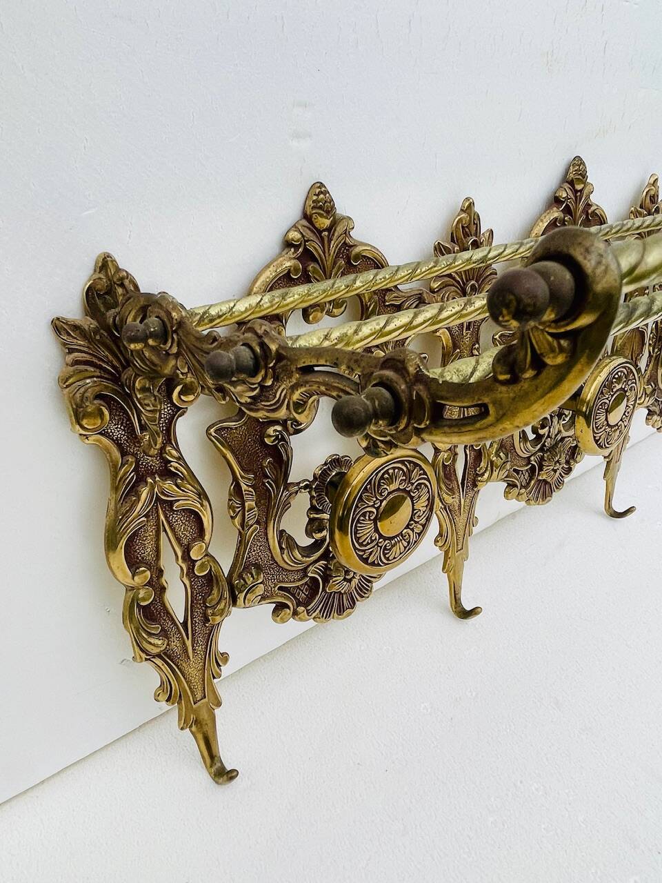 Bronze Coat Rack and Wall Shelf, Vintage, Louis XV Style