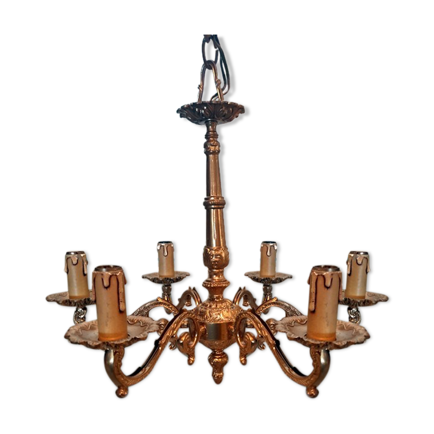Louis XV-style bronze chandelier - Rococo - 6 branches