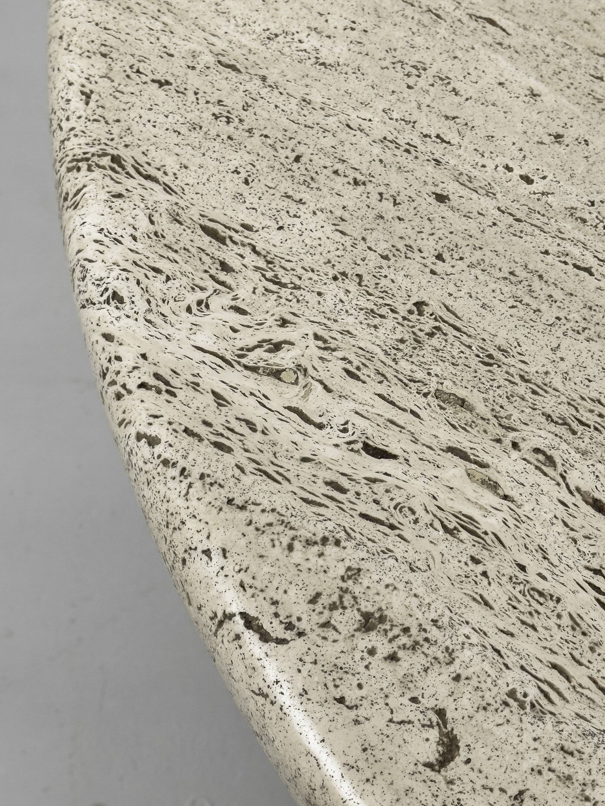 Table basse circulaire vintage en travertin, années 1970