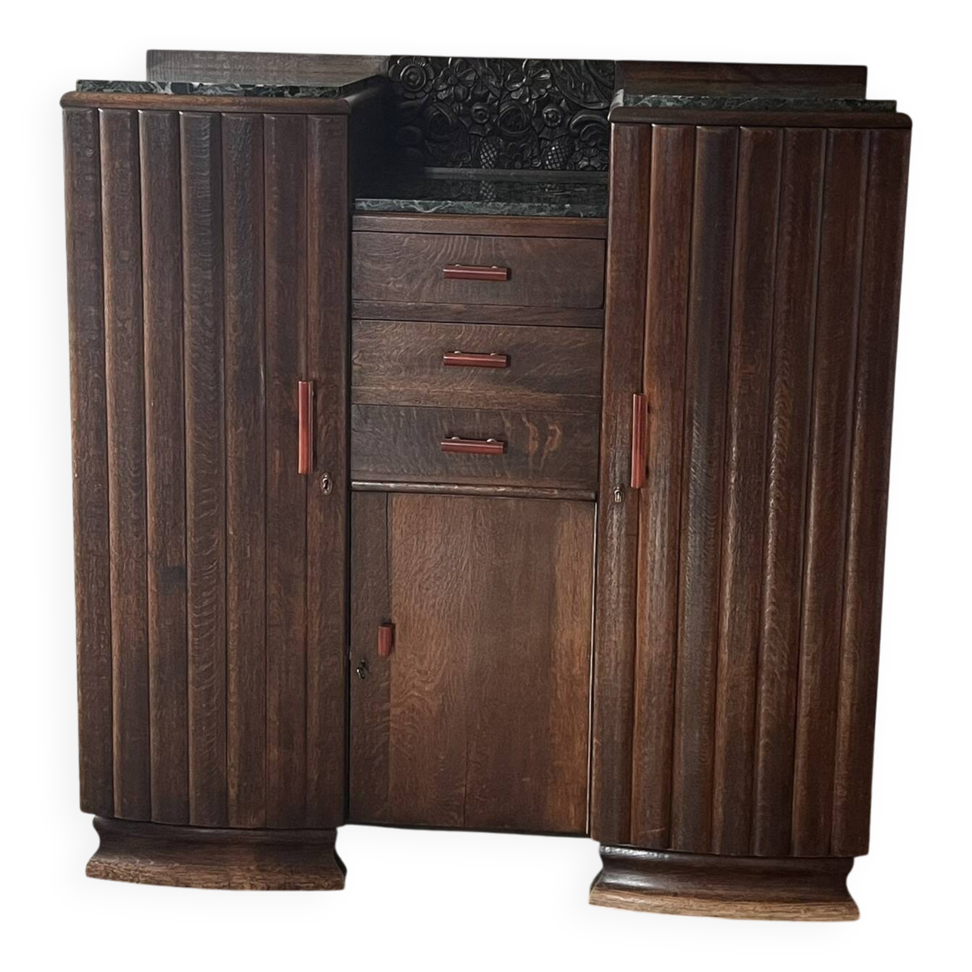 Art Deco oak sideboard with green marble top – 1930s