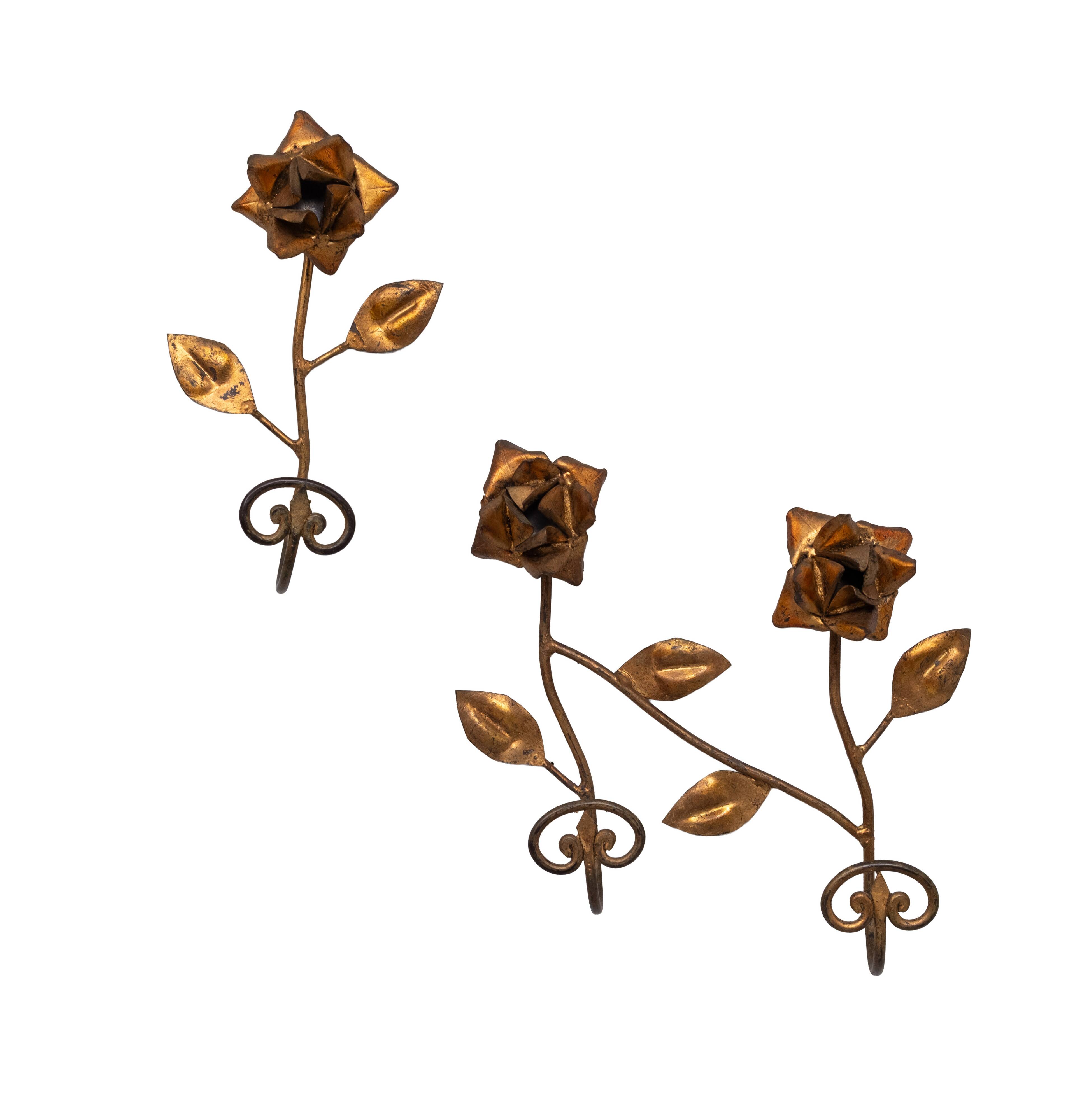 set Gilded Metal wall coat racks 1950s France