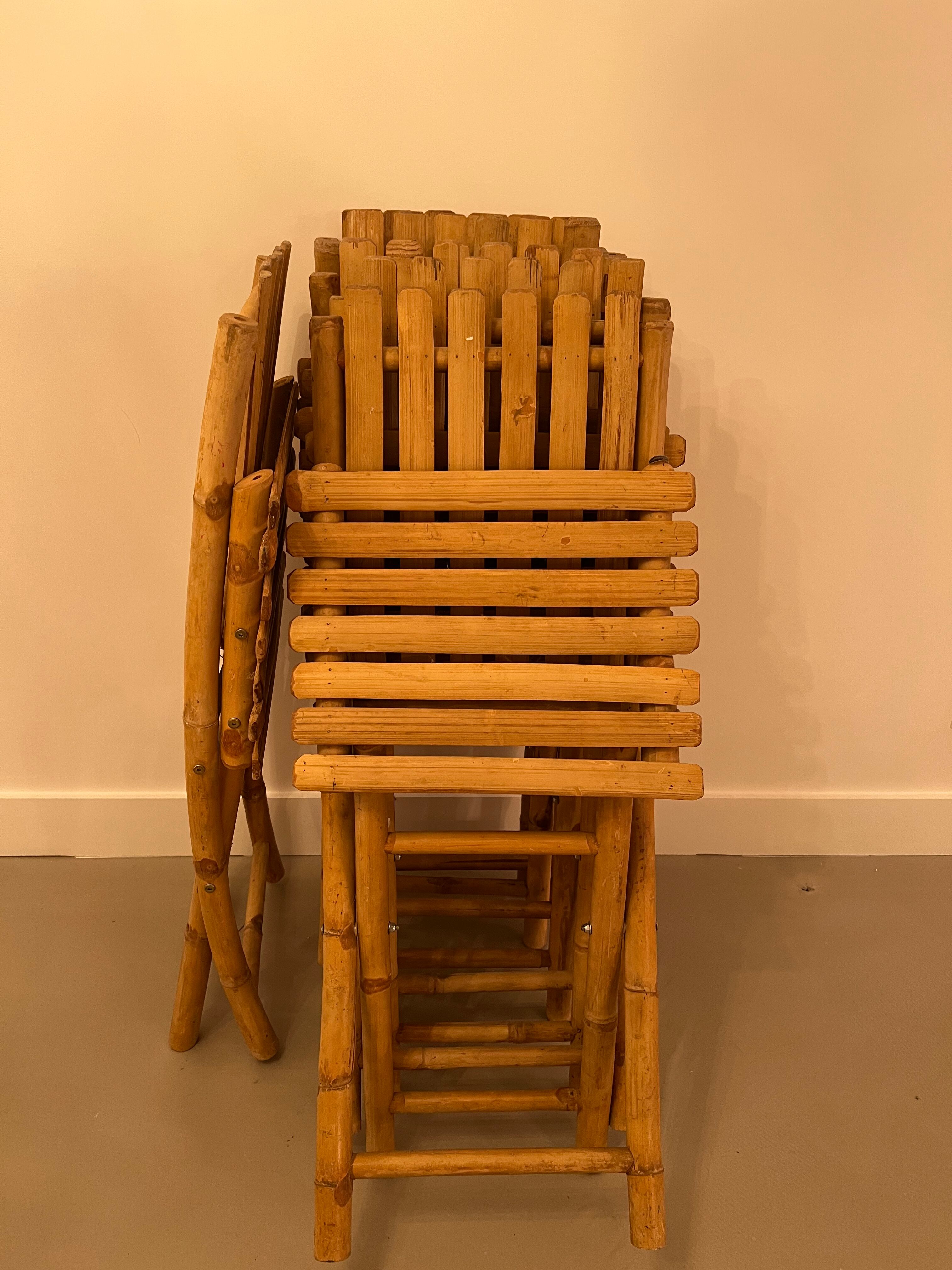 Suite of 6 folding bamboo chairs