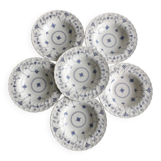 6 assiettes Myott en porcelaine anglaise, motif floral bleu et blanc