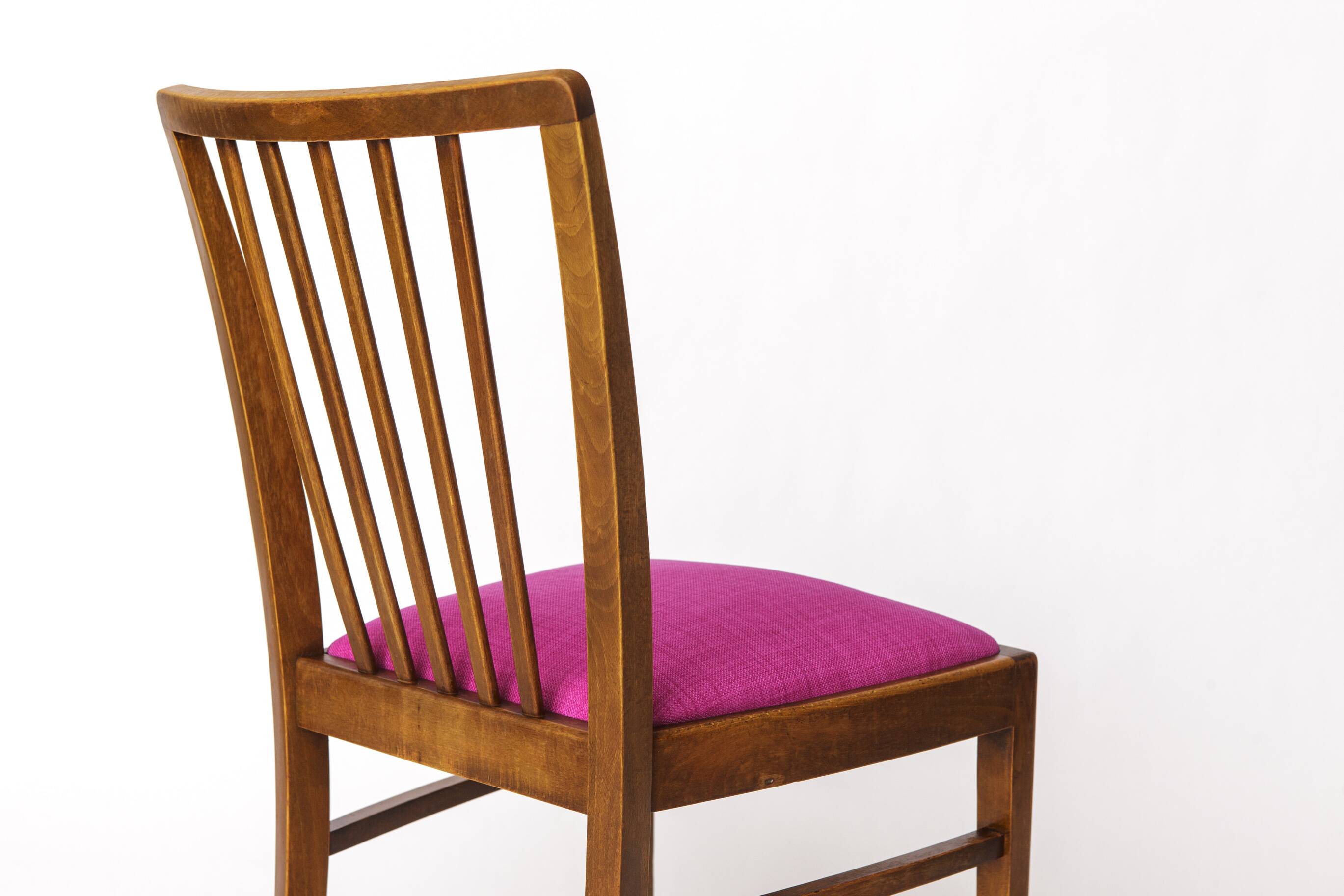 Vintage German Chair – 1950s Beech Wood – Magenta Upholstery – Mid-Century