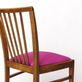 Vintage German Chair – 1950s Beech Wood – Magenta Upholstery – Mid-Century