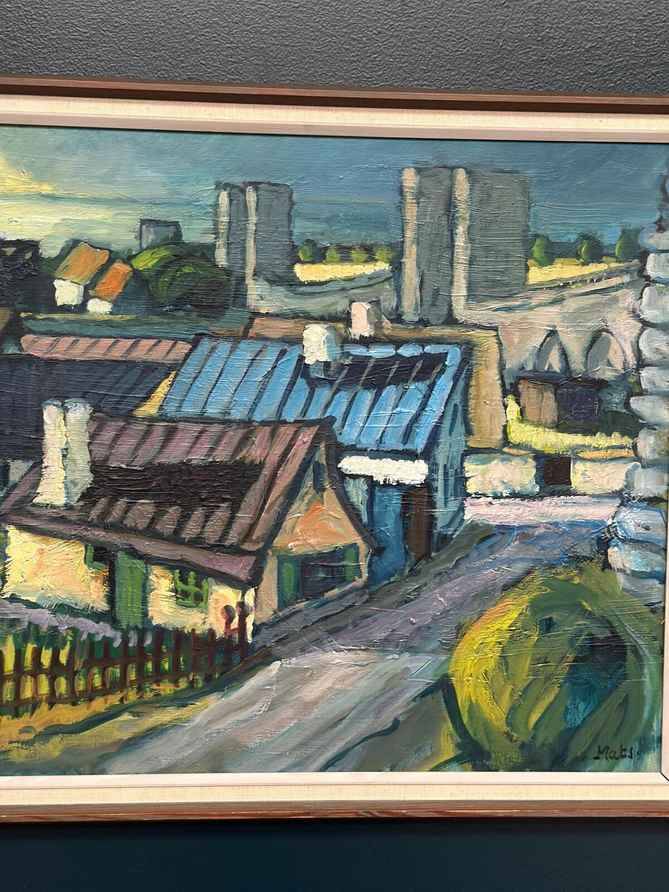 Original Swedish Oil on Panel – “Northern District, Visby” by Mats Ahlberg