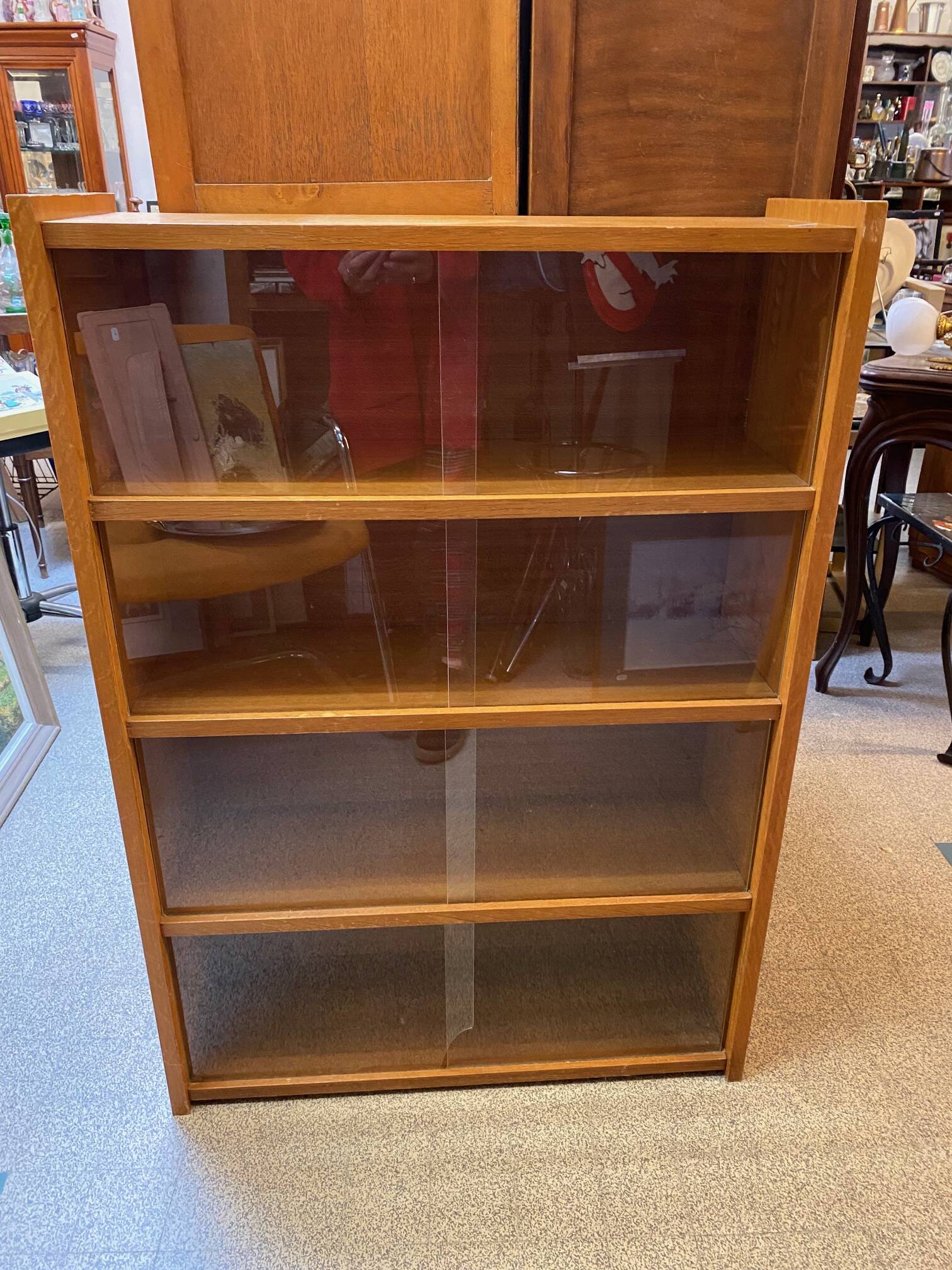 Bibus 1960s bookcase light oak with sliding glass