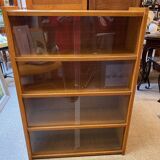 Bibus 1960s bookcase light oak with sliding glass