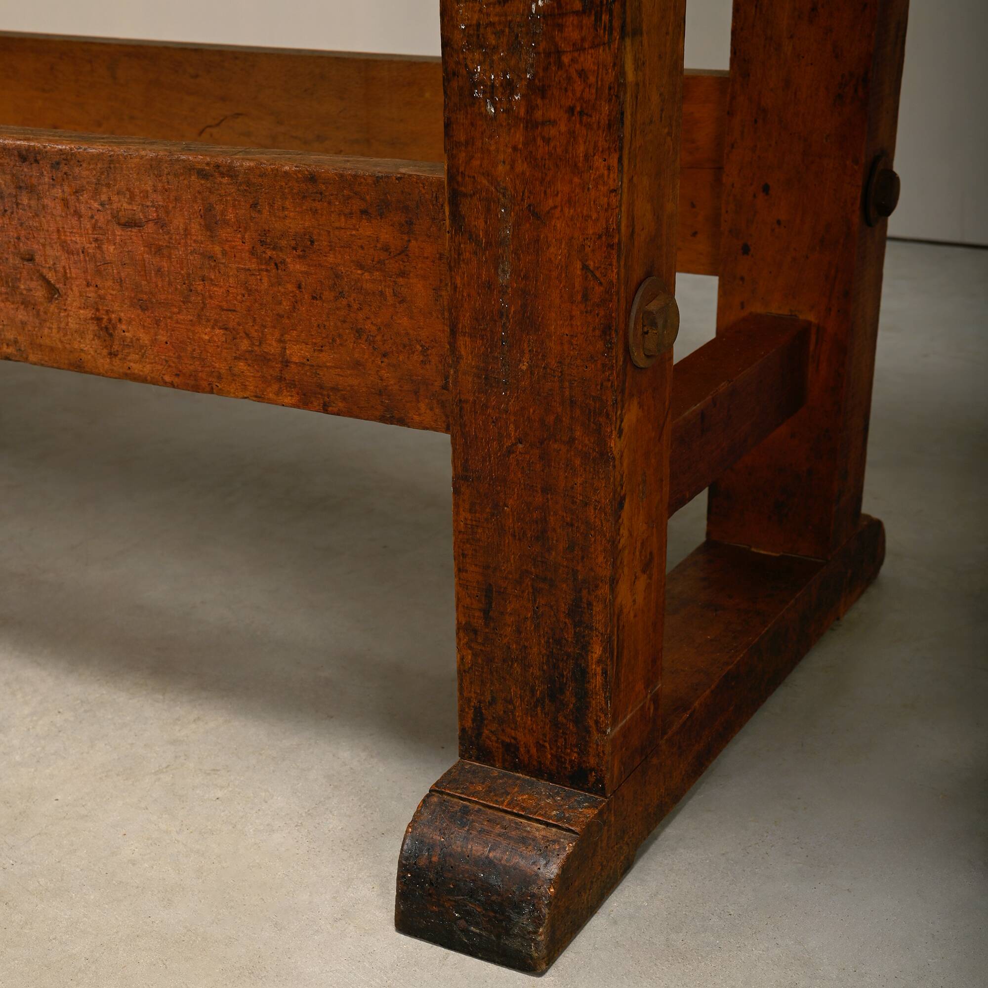 Vintage Wooden Industrial Rustic Carpenter’s Workbench with Two Vises