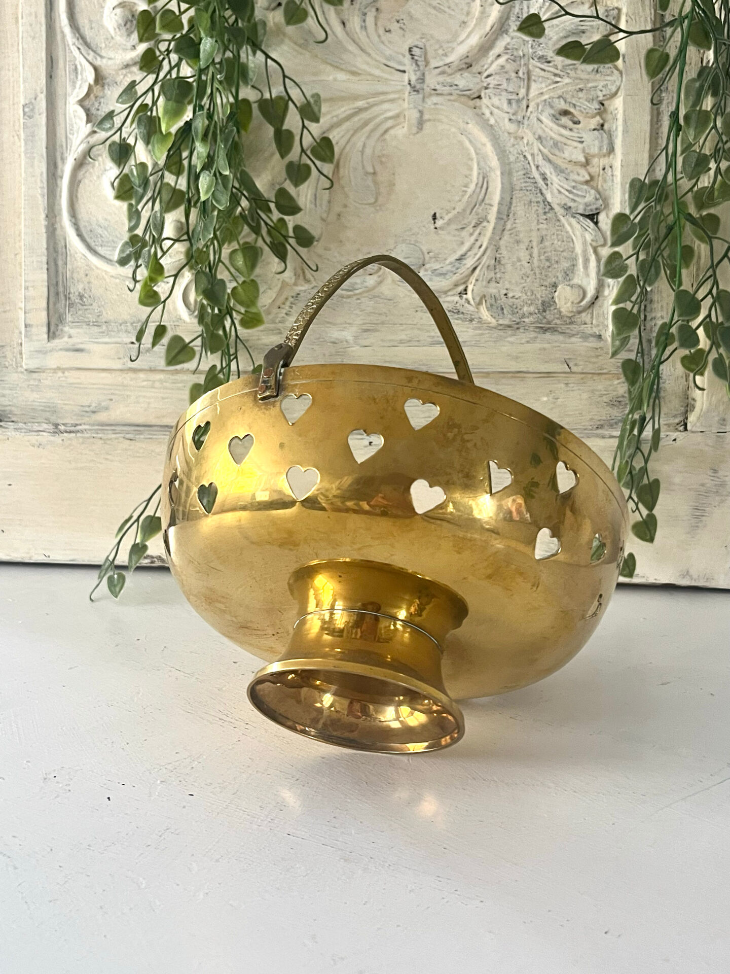 Brass cloisonne basket with handle – mid century circa 1950s art deco