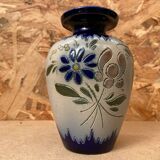 Ancien vase soliflore betschdorf schmitter grès bleu décor fleurs vintage #b647
