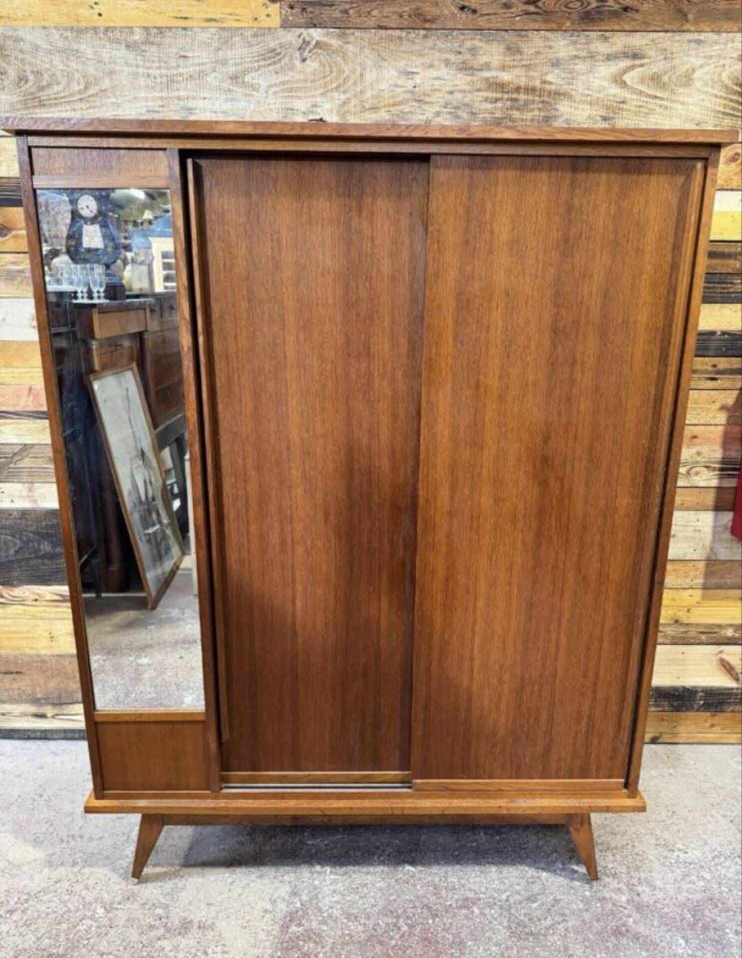 Vintage sliding door wardrobe with mirror - 1970s