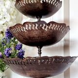 Large three-tiered fruit bowl in iron and brass, French style, rust.