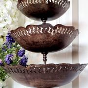 Large three-tiered fruit bowl in iron and brass, French style, rust.