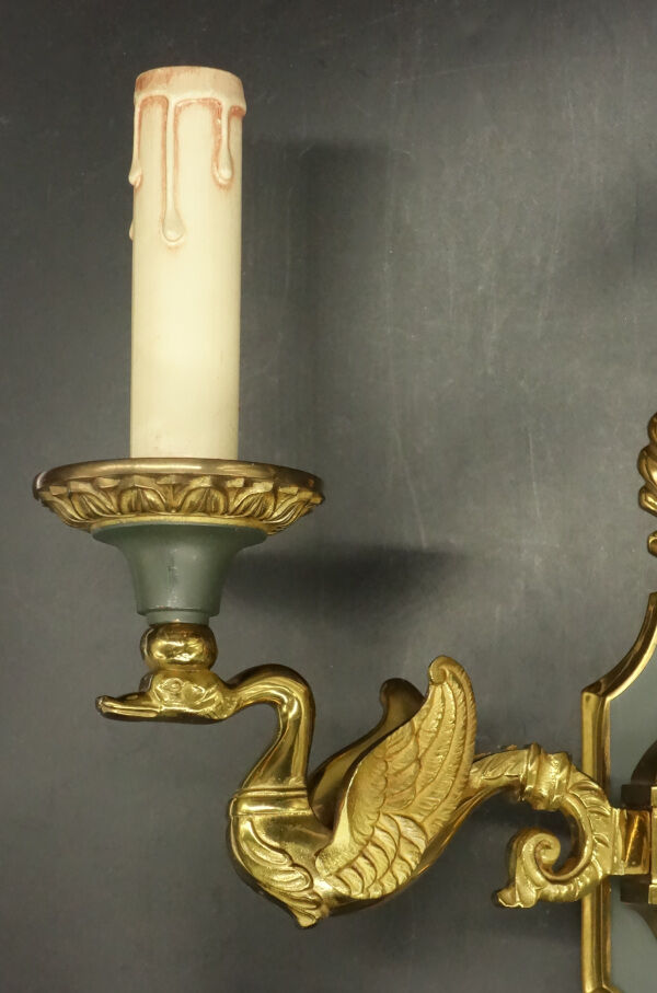 Pair of Empire style swan sconces - Lucien GAU, Paris