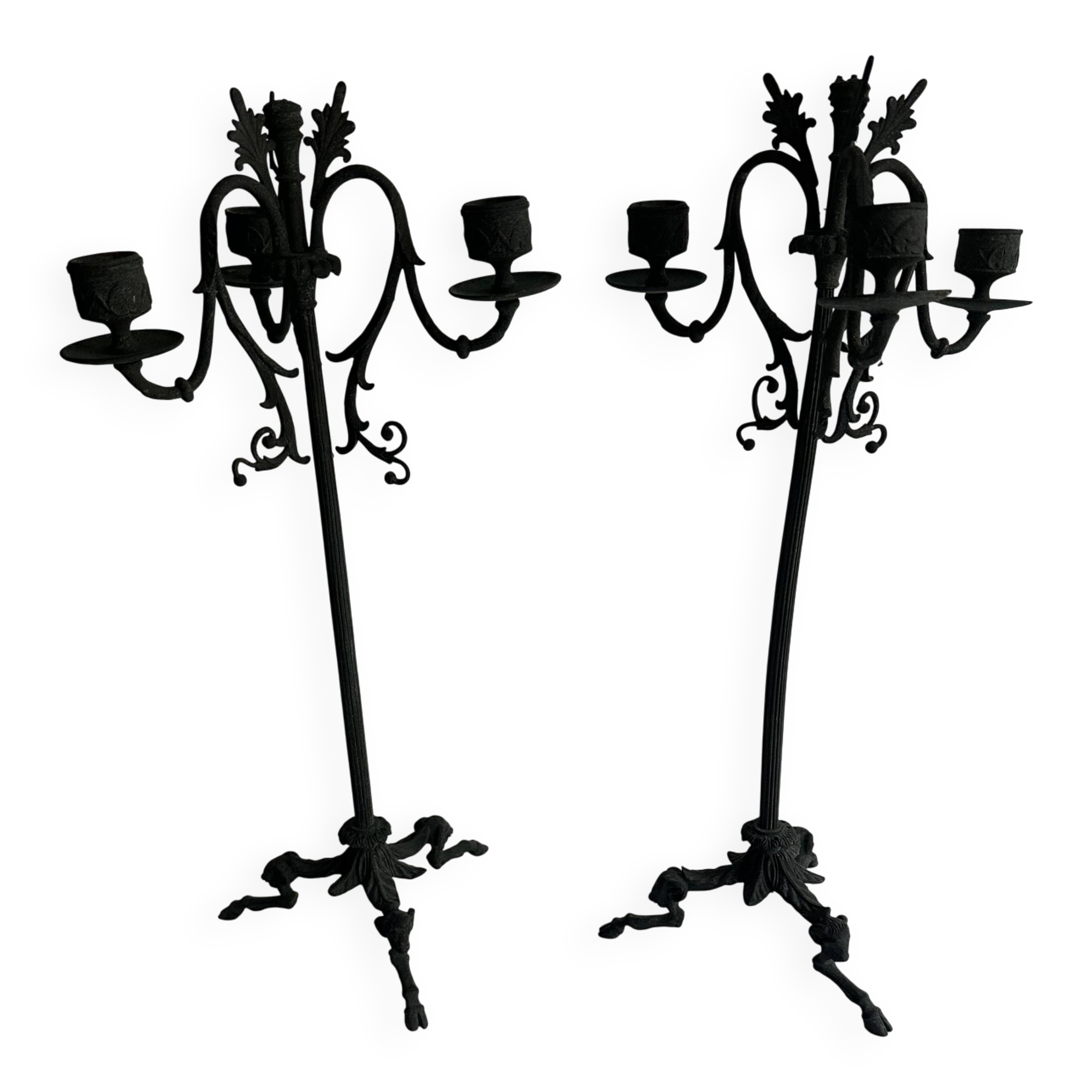 Pair of large Napoleon III candlesticks in patinated bronze