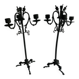 Pair of large Napoleon III candlesticks in patinated bronze