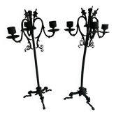 Pair of large Napoleon III candlesticks in patinated bronze