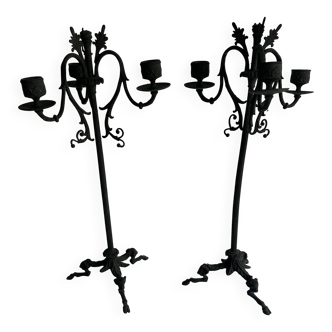 Pair of large Napoleon III candlesticks in patinated bronze