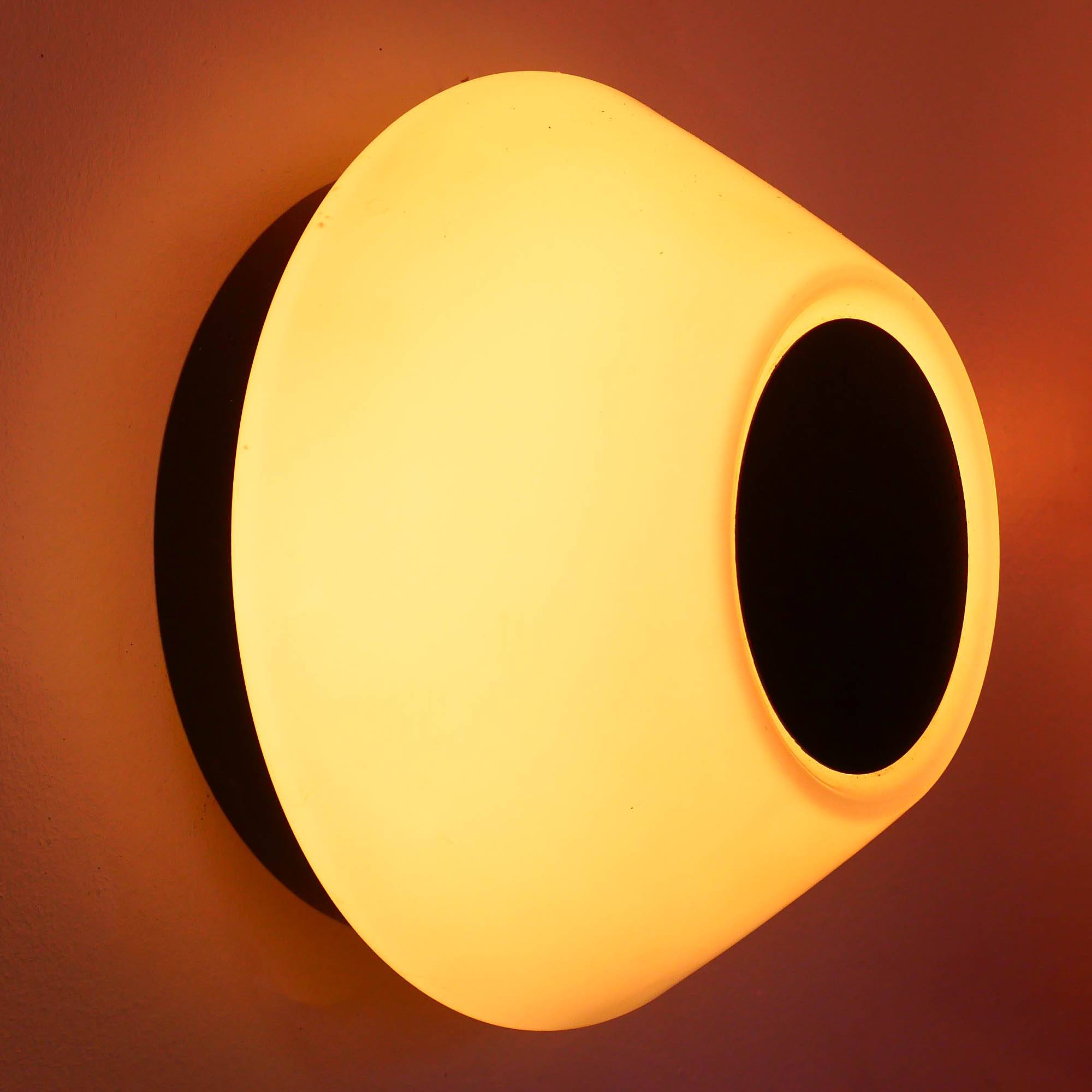 Old opaline glass wall lamp, black and white