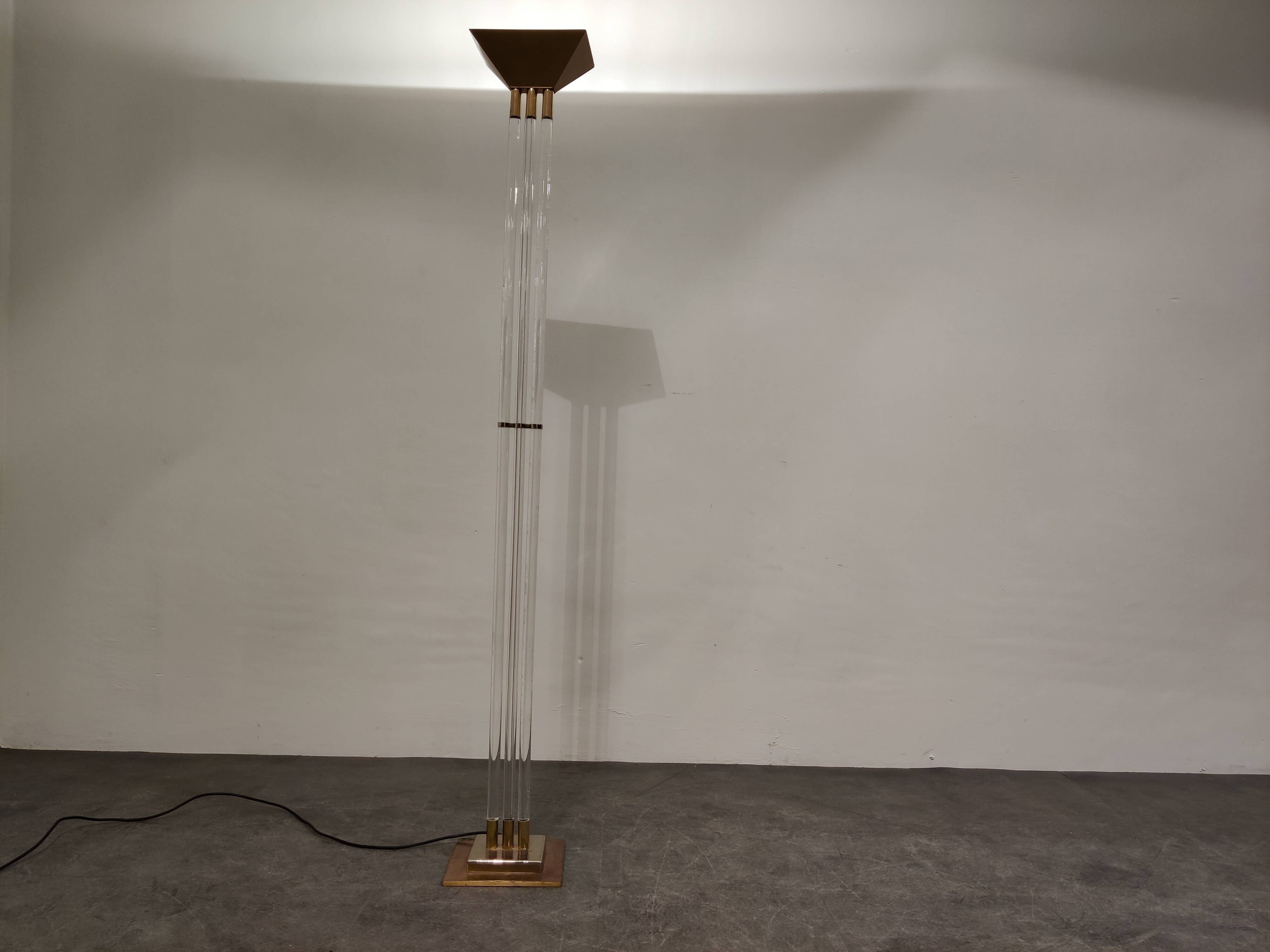 Vintage Brass and Lucite Floor Lamp, 1970s