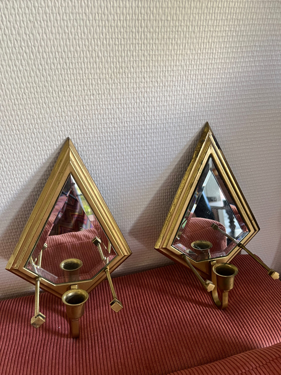 Set of 2 vintage wall lights with integrated candle holder and bis mirror
