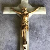 Vintage onyx stone wall crucifix and gold metal christ