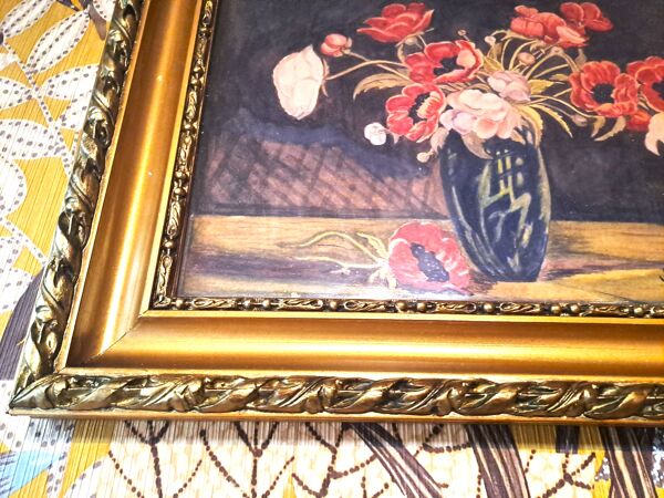 Peinture jack aquarelle nature morte france 1938 bouquet d'anémones