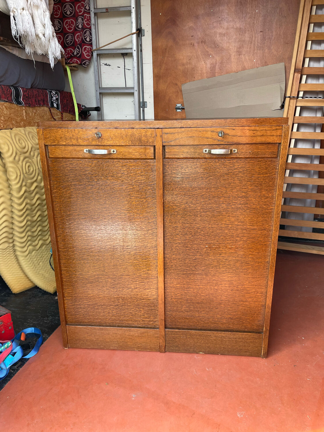 Double filing cabinet with vintage curtain from the 40/50 period