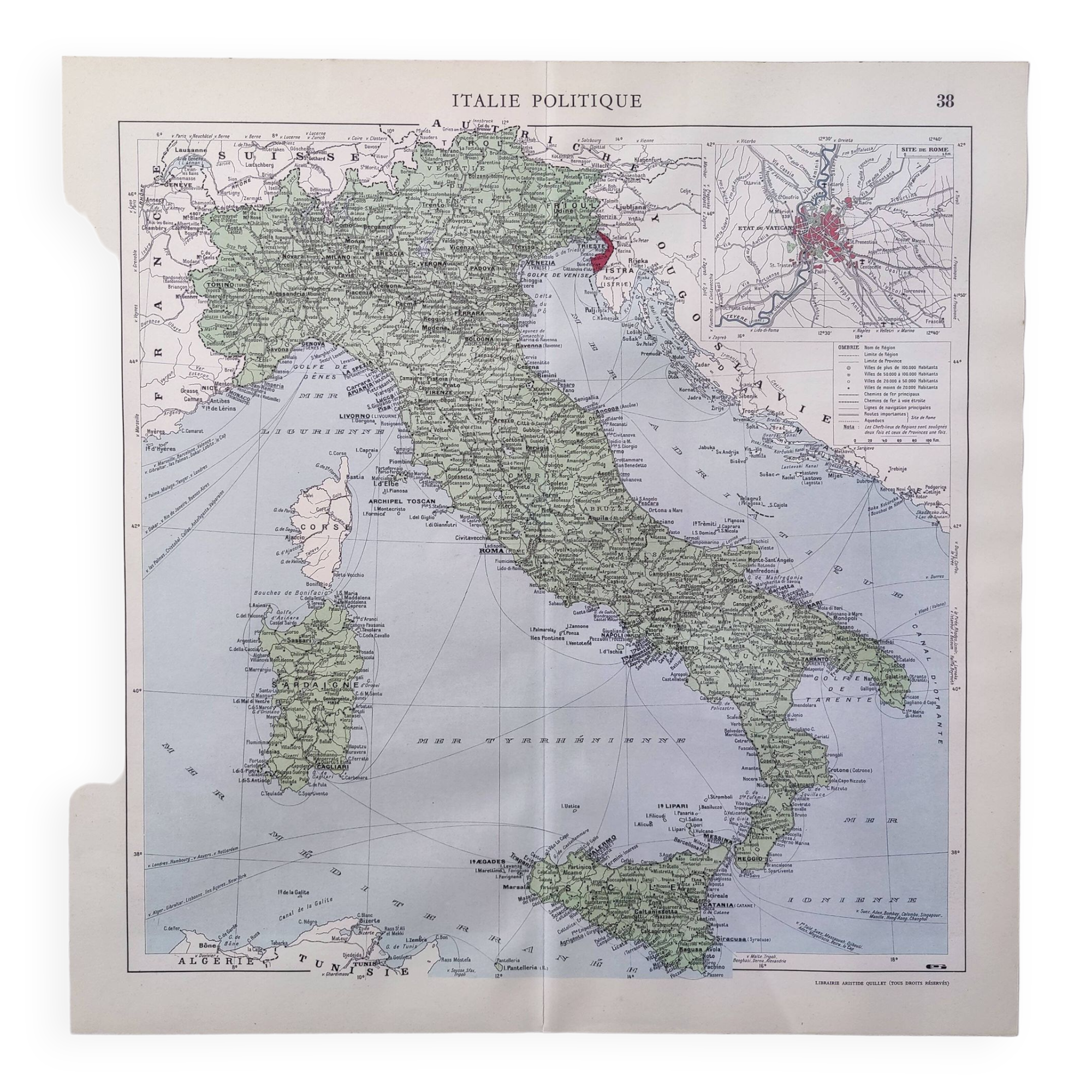 Illustrated Italy Europe map 43x43cm vintage from 1950