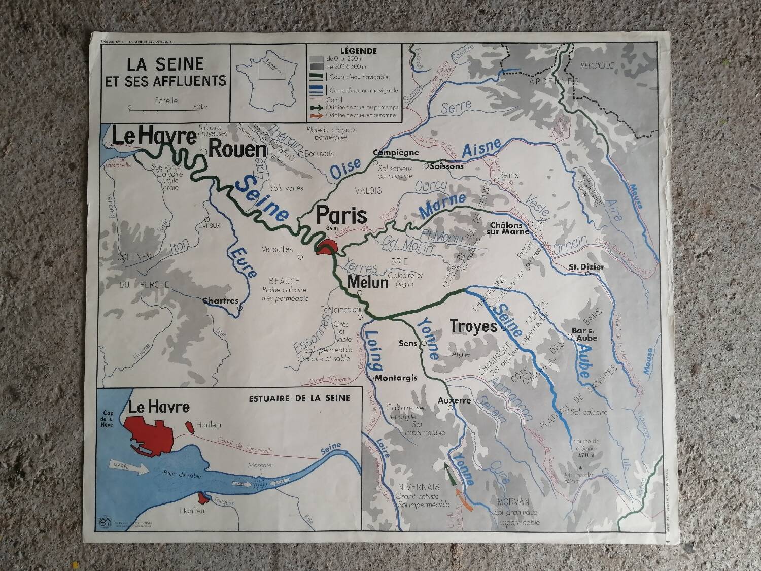 Vintage school map mdi FRANCE The Seine