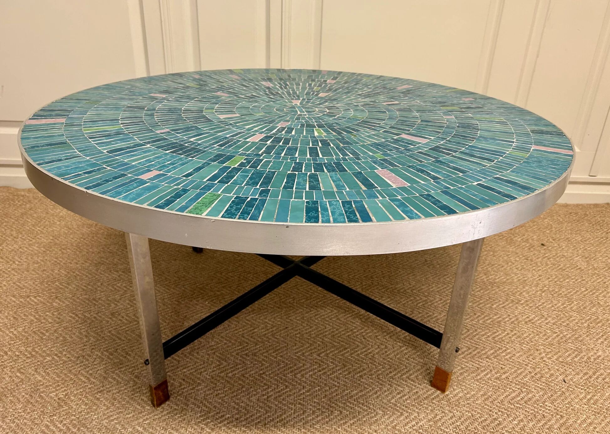 Table basse en mosaïque turquoise par Berthold Müller-Oerlinghausen, Allemagne, années 1960.