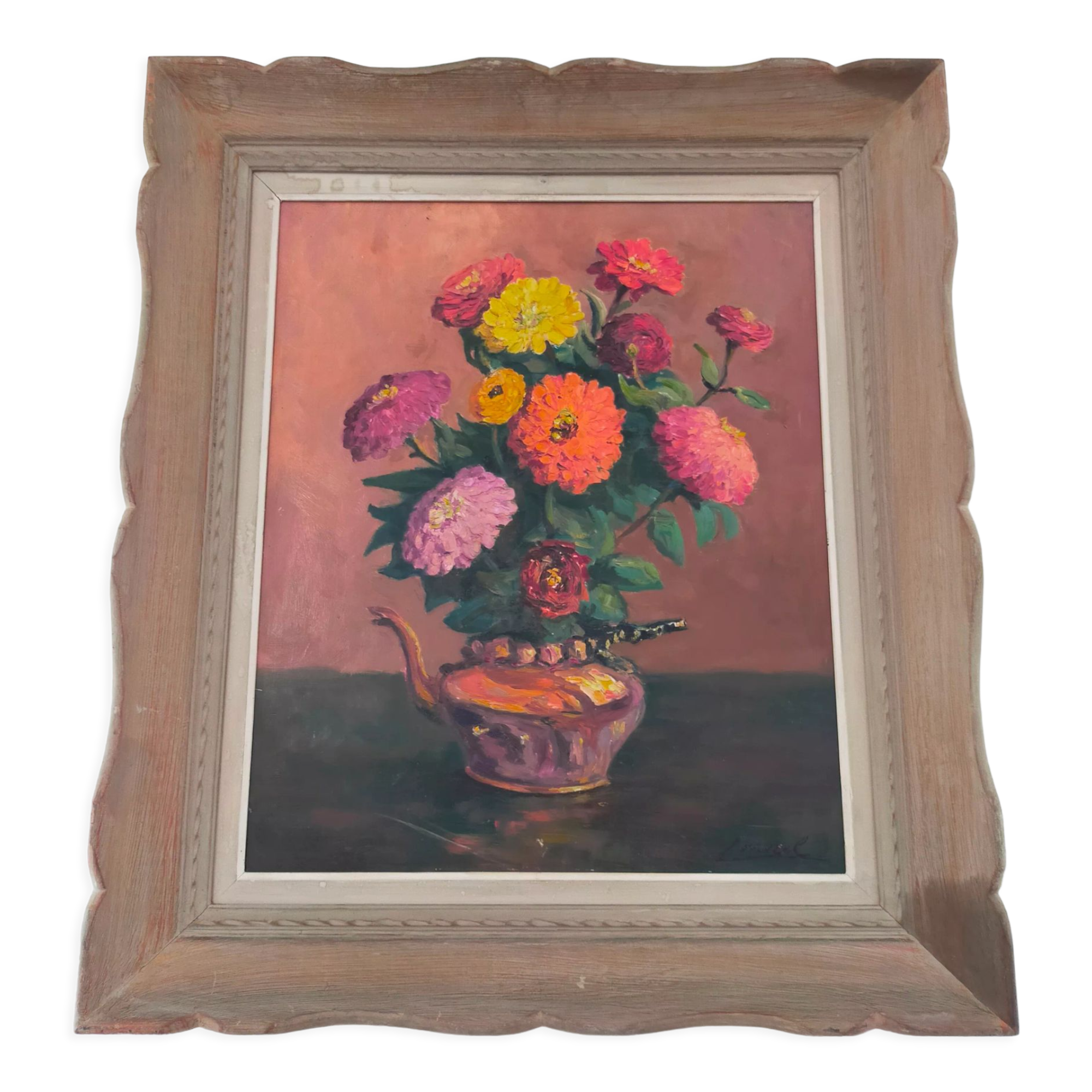Still Life with Flowers Oil painting on panel signed Louis Morel