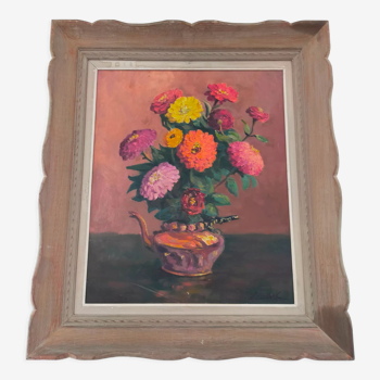 Still Life with Flowers Oil painting on panel signed Louis Morel