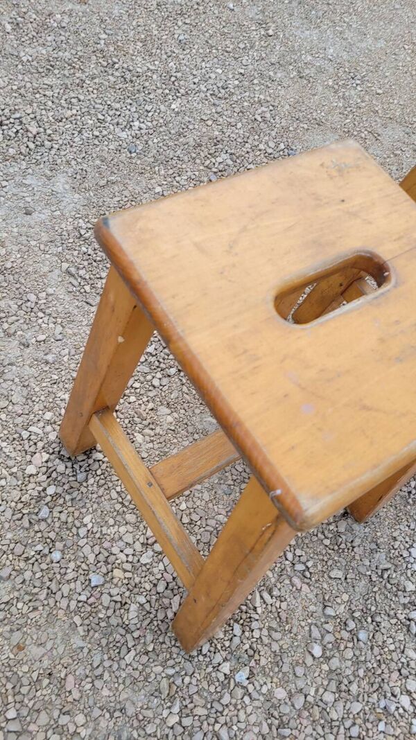 Paire de Tabourets en bois de Gare 1950s