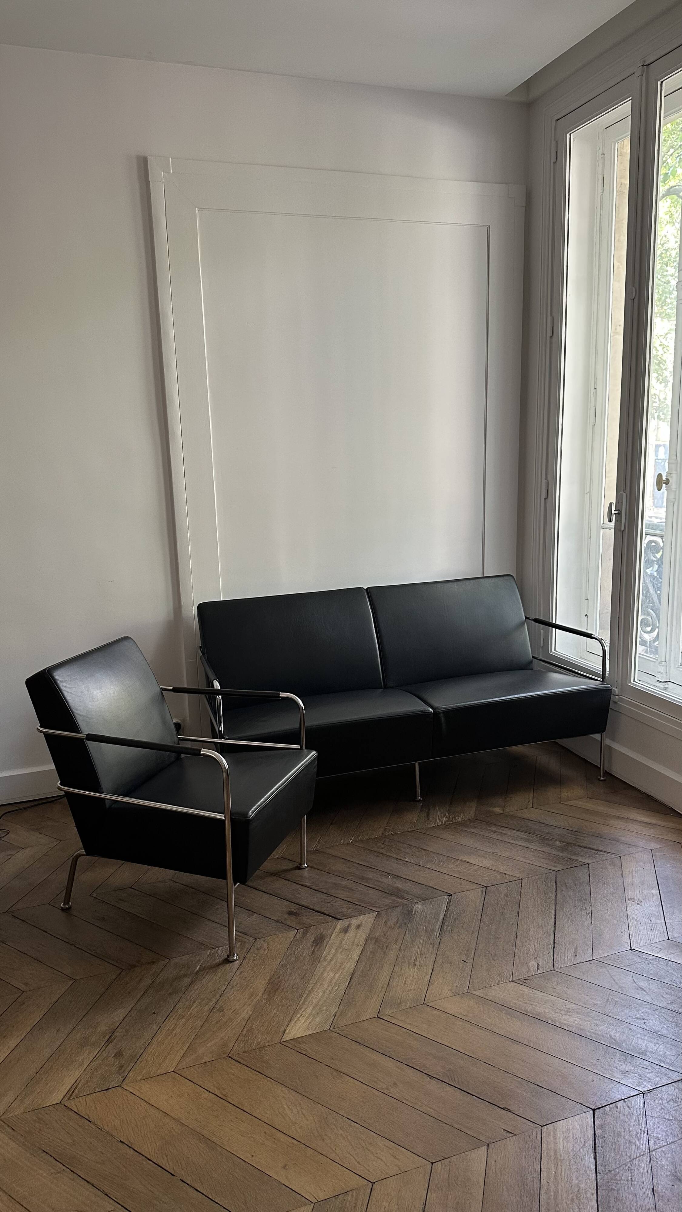 Canapé et fauteuil en cuir noir suédois de Gunilla Allard pour Lammhults