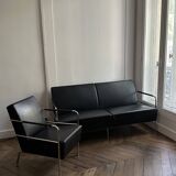 Canapé et fauteuil en cuir noir suédois de Gunilla Allard pour Lammhults