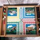 Old Board Game of Checkers, Goose, Hopscotch & Little Horses in Vintage Wooden