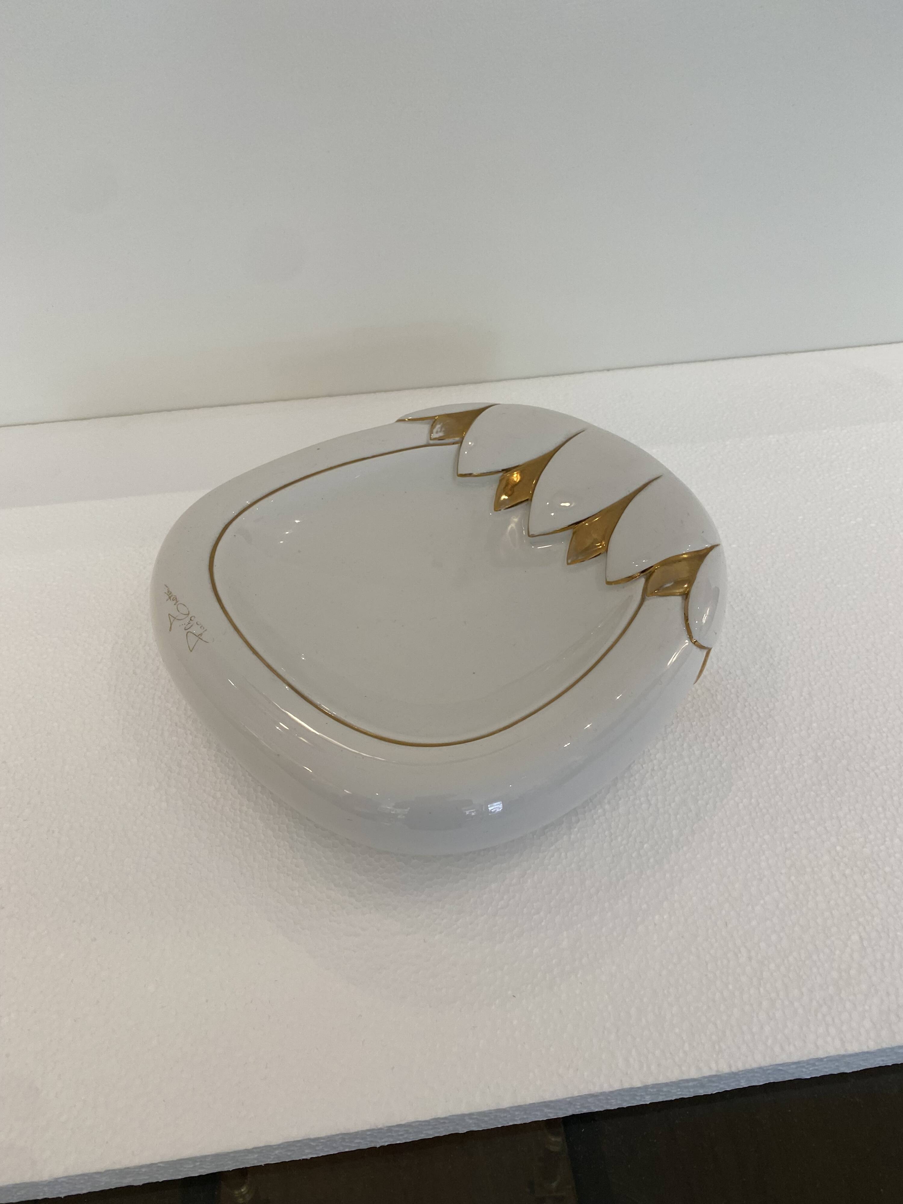 Paolo Traversi Ceramic & Gold Leaf Villari Tulip Plate Tray Vintage Italy 1