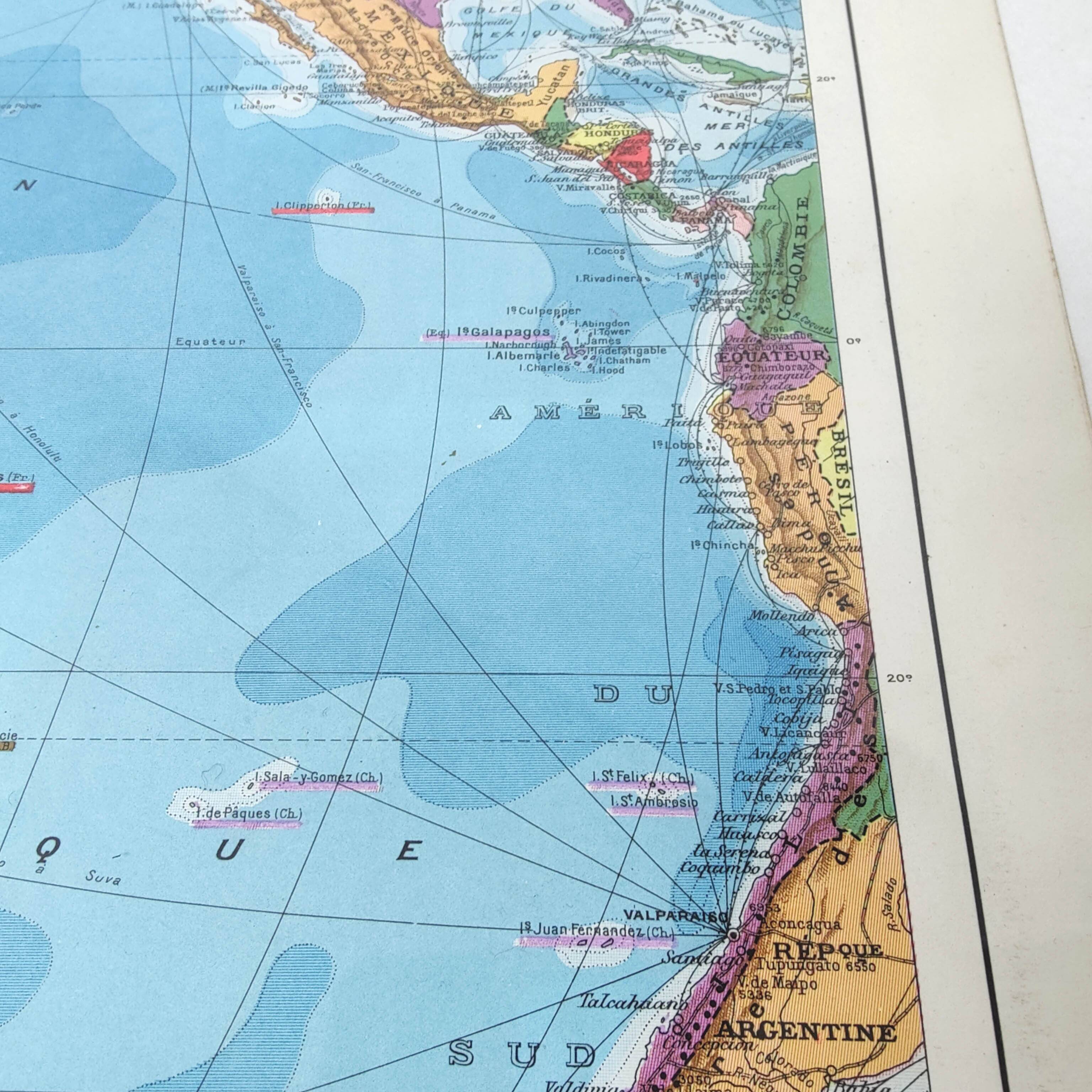 Vintage map Oceania Australia Japan 43x43cm from 1950