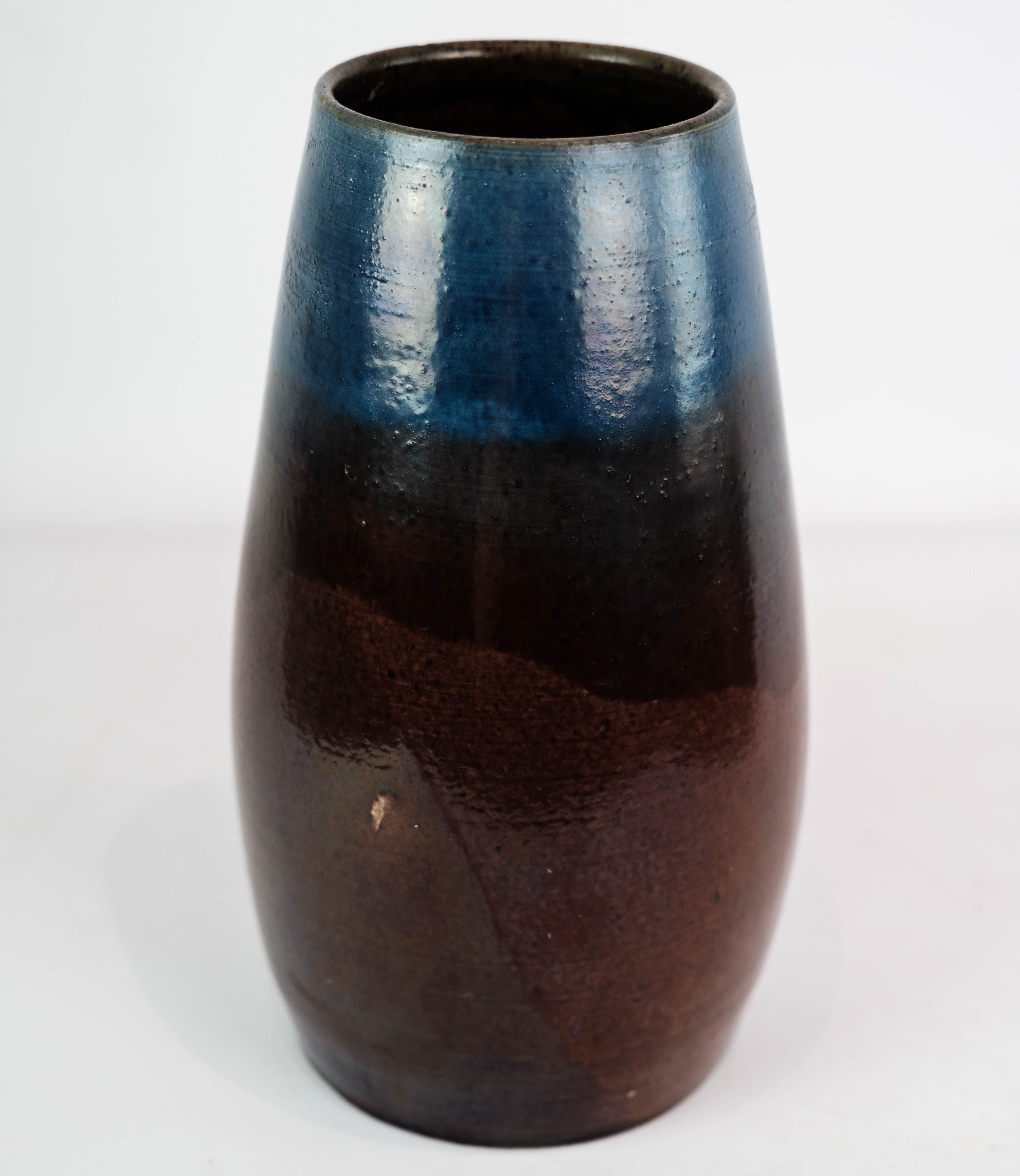 Ceramic vase with blue and brown glaze by an unknown Danish artist
