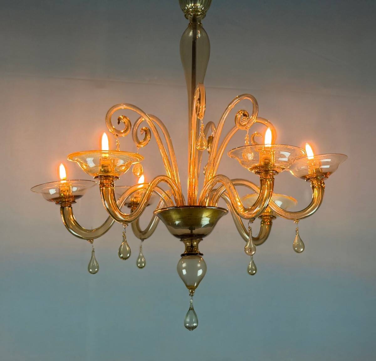 Lustre vénitien en verre de Murano mordoré, vers 1940