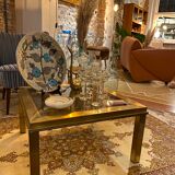 Gold square coffee table and smoked glass