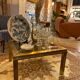 Gold square coffee table and smoked glass