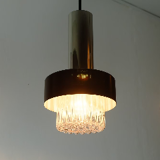 Mid century modern 3-light pendant lamp glass and chrome and black metal 1960s