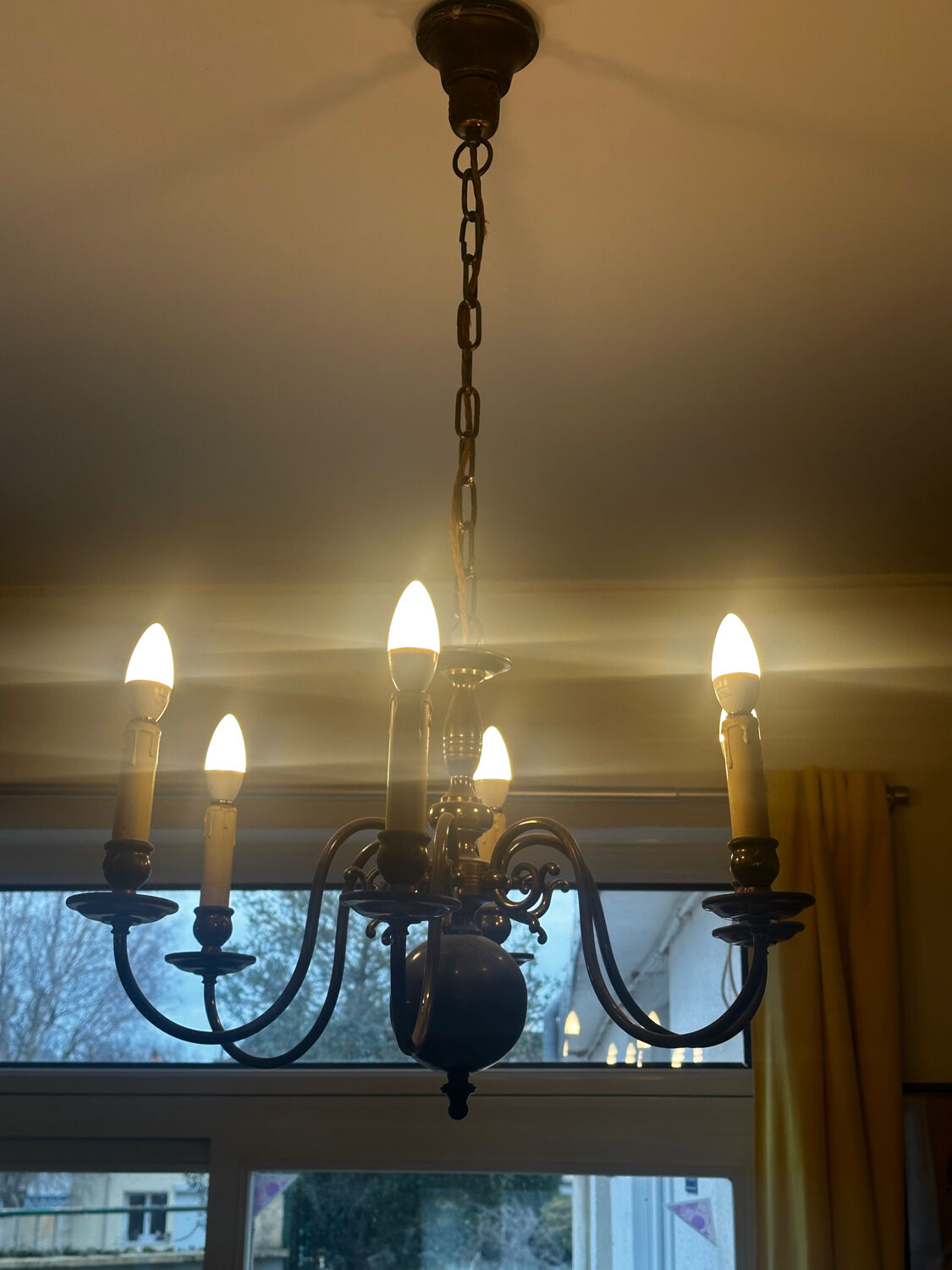 Brass Mid-Century Chandelier - 6 light branches